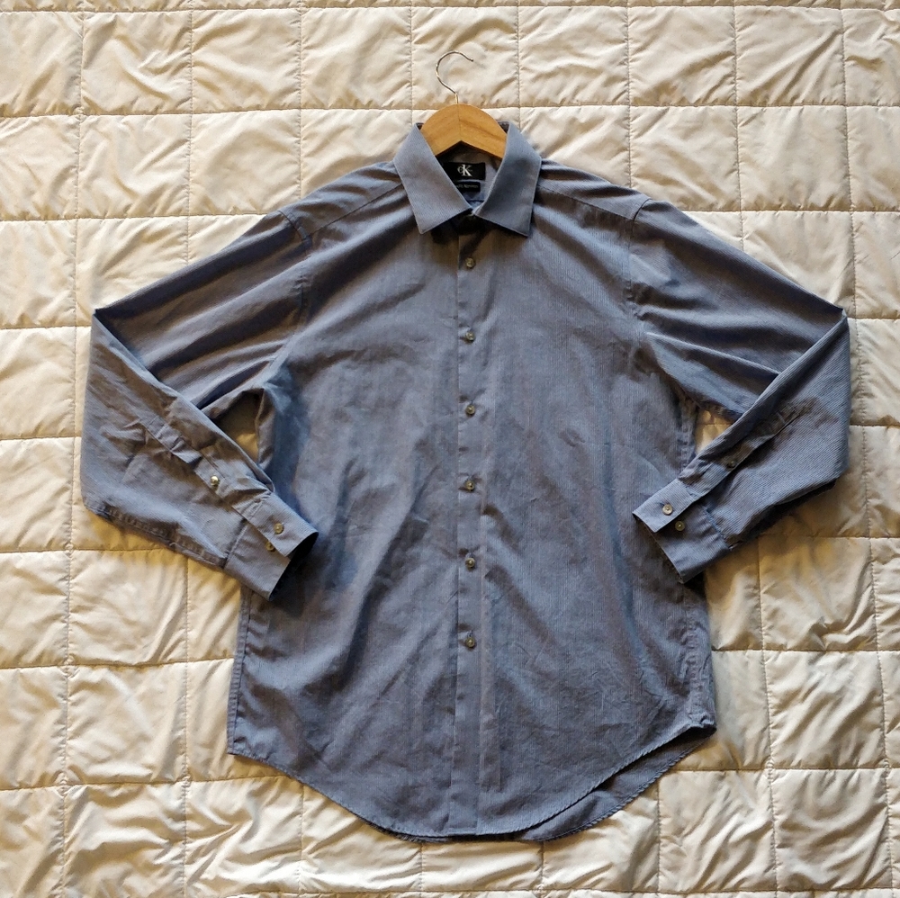 Calvin Klein NonIron Blue Striped Dress Shirt